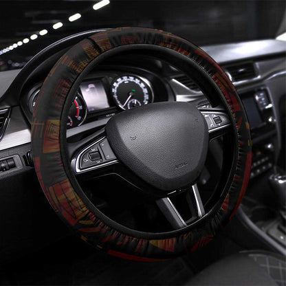 Julius Nyerere Steering Wheel Cover Ujamaa African Socialism Text and Bold Striped Pattern - African Pride