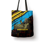 Julius Nyerere Tote Bag Ujamaa African Socialism Text and Bold Striped Pattern - African Pride