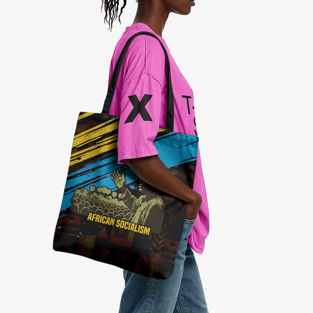 Julius Nyerere Tote Bag Ujamaa African Socialism Text and Bold Striped Pattern - African Pride