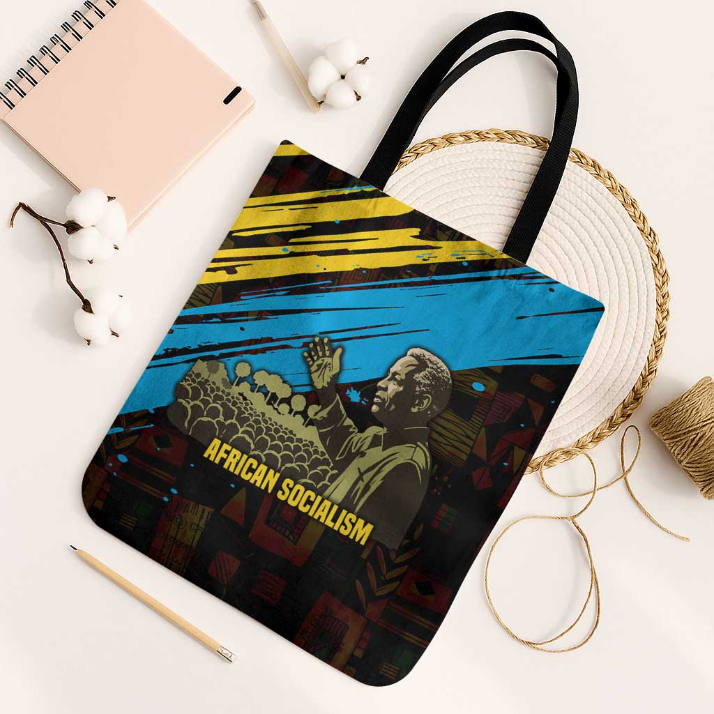 Julius Nyerere Tote Bag Ujamaa African Socialism Text and Bold Striped Pattern - African Pride