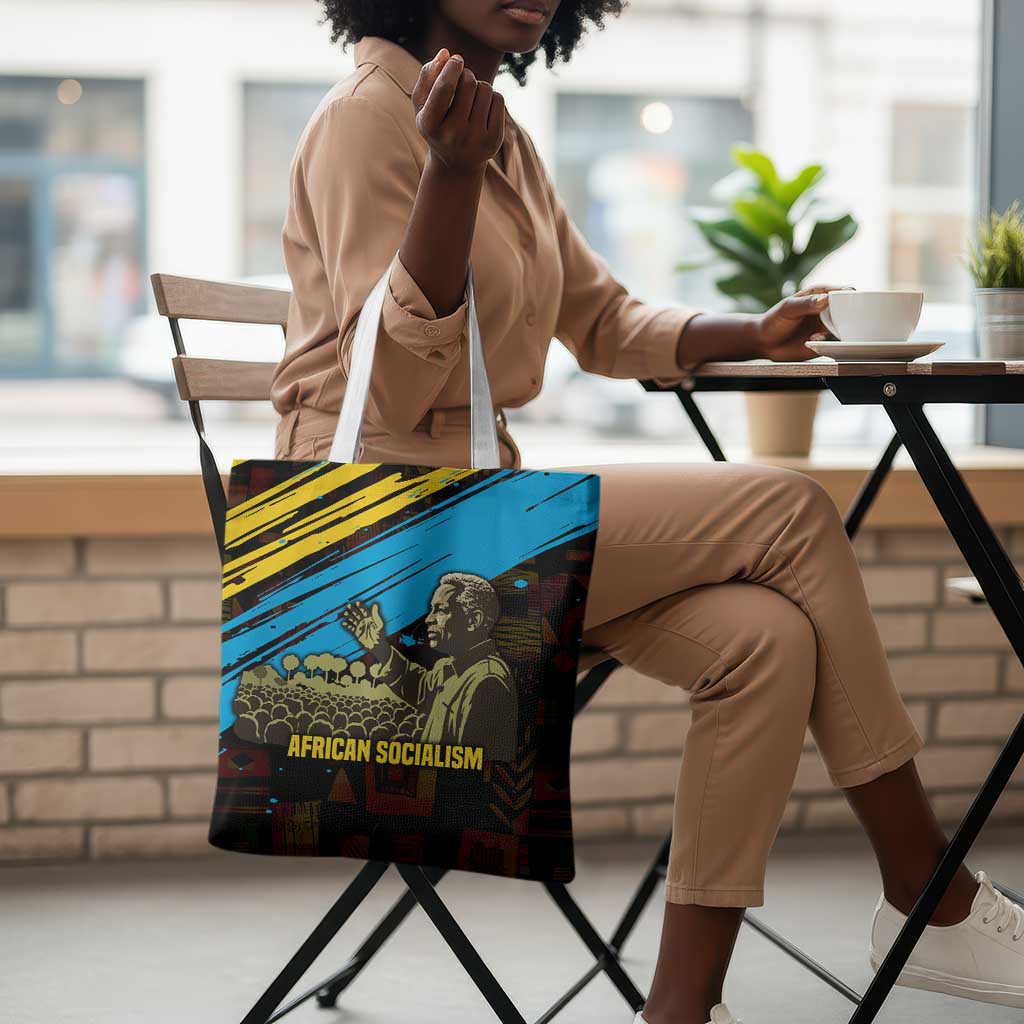Julius Nyerere Tote Bag Ujamaa African Socialism Text and Bold Striped Pattern - African Pride