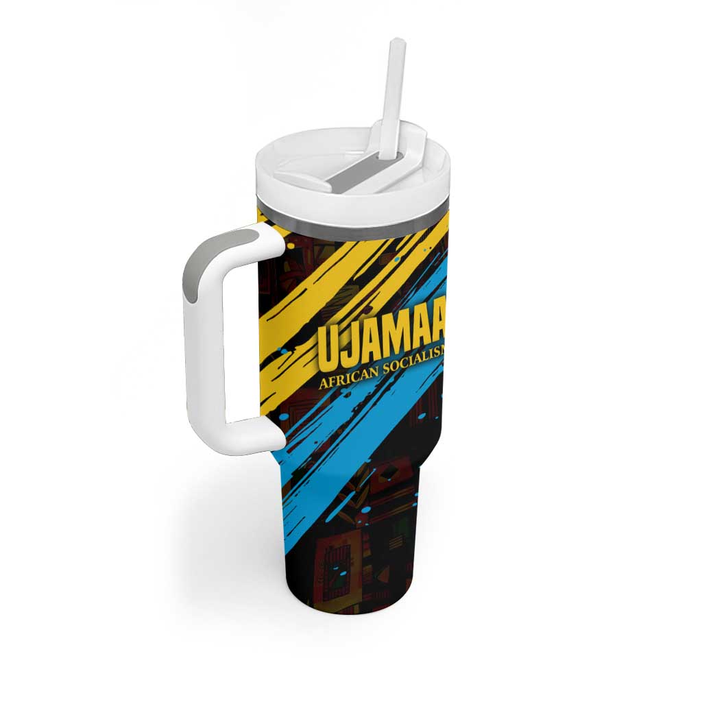 Julius Nyerere Tumbler With Handle Ujamaa African Socialism Text and Bold Striped Pattern - African Pride
