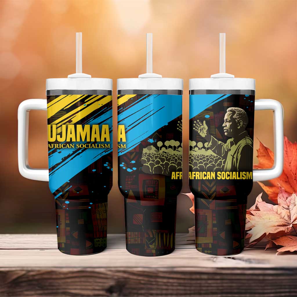 Julius Nyerere Tumbler With Handle Ujamaa African Socialism Text and Bold Striped Pattern - African Pride