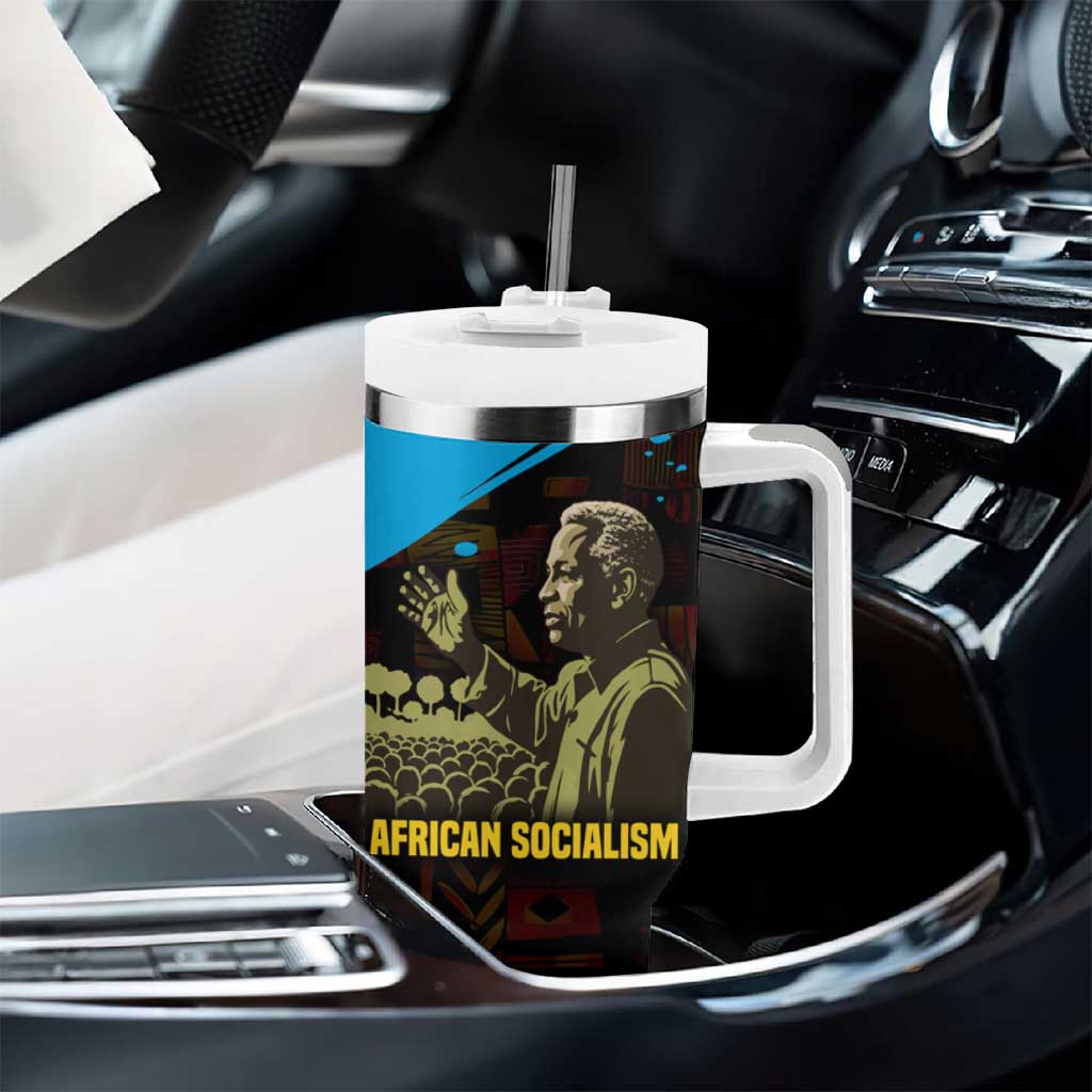 Julius Nyerere Tumbler With Handle Ujamaa African Socialism Text and Bold Striped Pattern - African Pride