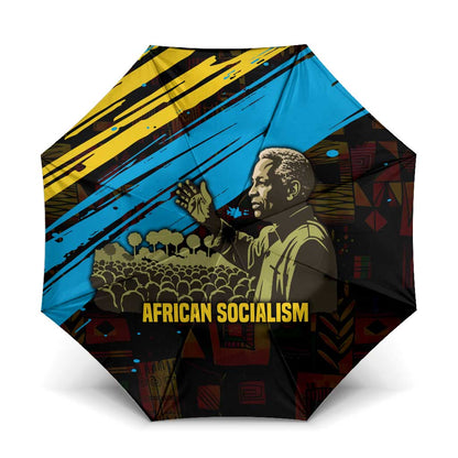 Julius Nyerere Umbrella Ujamaa African Socialism Text and Bold Striped Pattern - African Pride