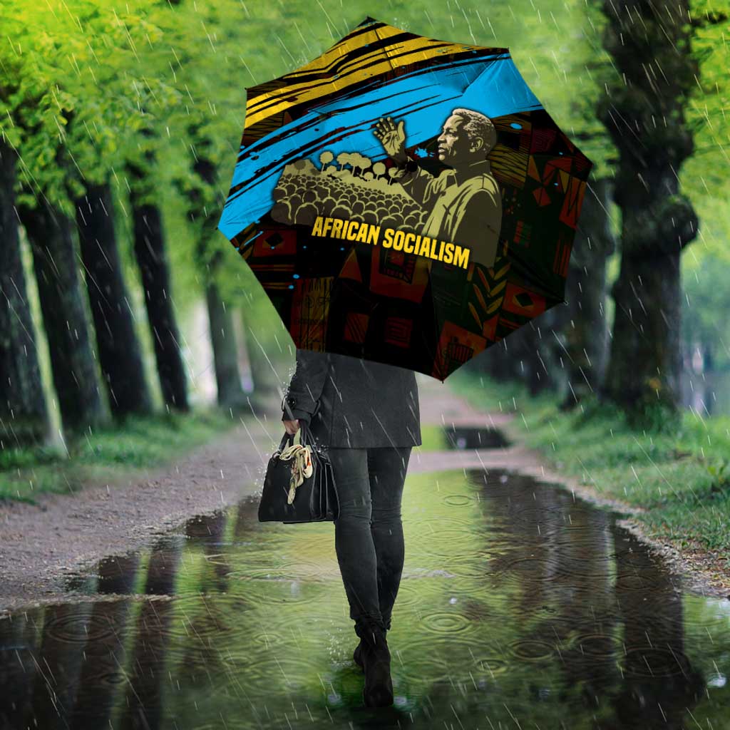 Julius Nyerere Umbrella Ujamaa African Socialism Text and Bold Striped Pattern - African Pride