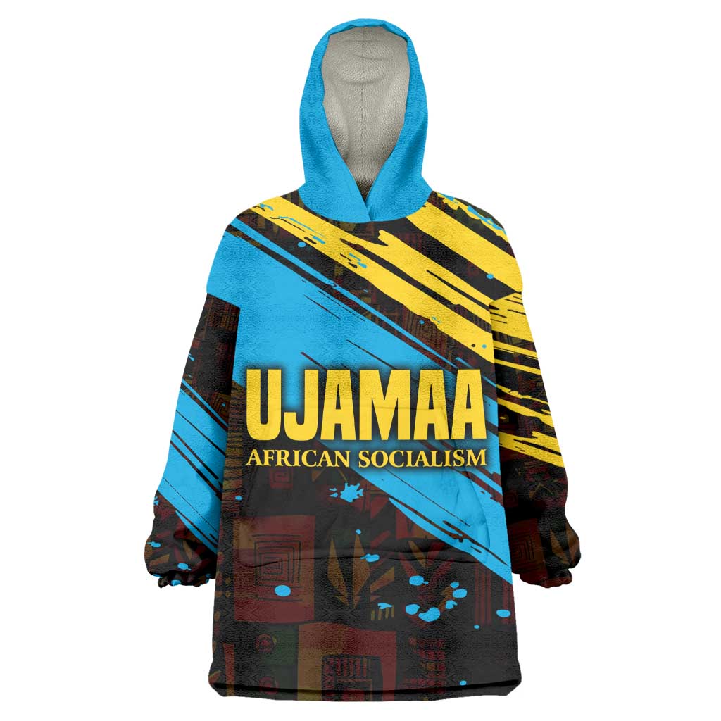 Julius Nyerere Wearable Blanket Hoodie Ujamaa African Socialism Text and Bold Striped Pattern - African Pride