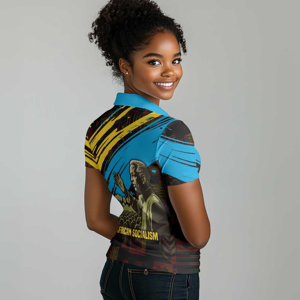 Julius Nyerere Women Polo Shirt Ujamaa African Socialism Text and Bold Striped Pattern - African Pride