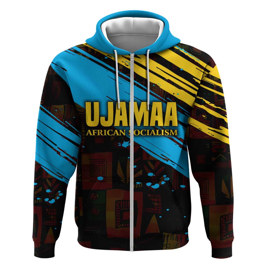Julius Nyerere Zip Hoodie Ujamaa African Socialism Text and Bold Striped Pattern - African Pride