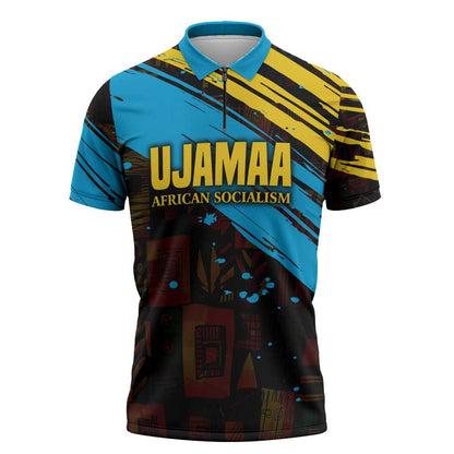 Julius Nyerere Zipper Polo Shirt Ujamaa African Socialism Text and Bold Striped Pattern - African Pride