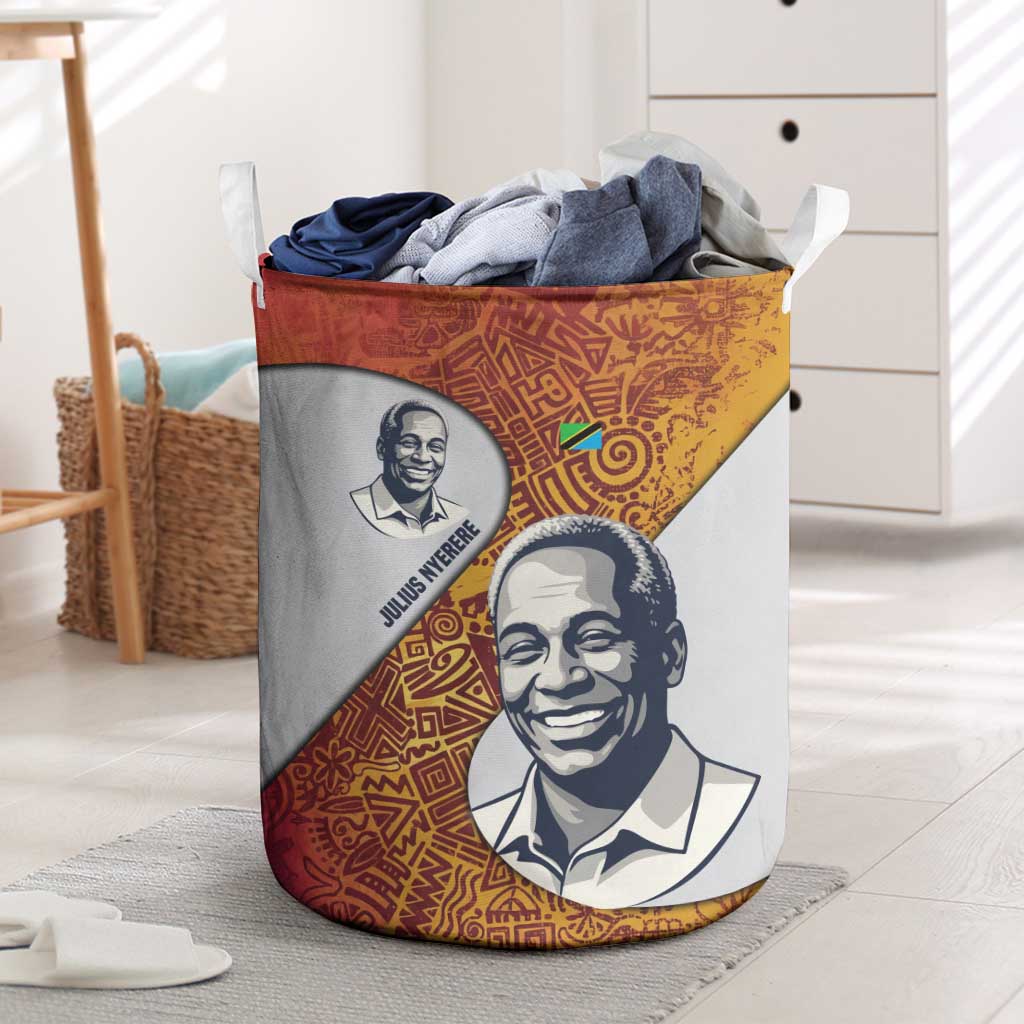 Julius Nyerere Laundry Basket with Smiling Portrait, Tribal Pattern and Simplicity is Power Quote - African Pride
