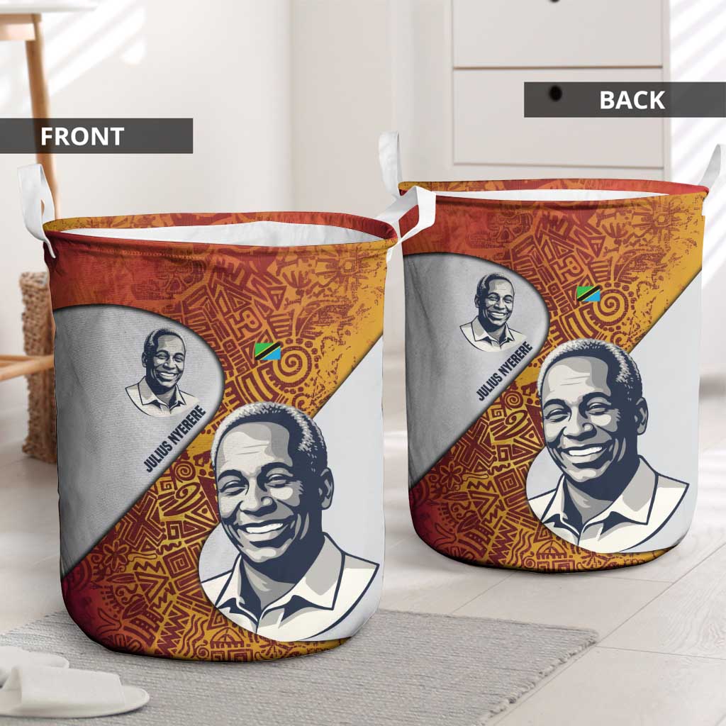 Julius Nyerere Laundry Basket with Smiling Portrait, Tribal Pattern and Simplicity is Power Quote - African Pride