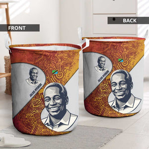 Julius Nyerere Laundry Basket with Smiling Portrait, Tribal Pattern and Simplicity is Power Quote - African Pride
