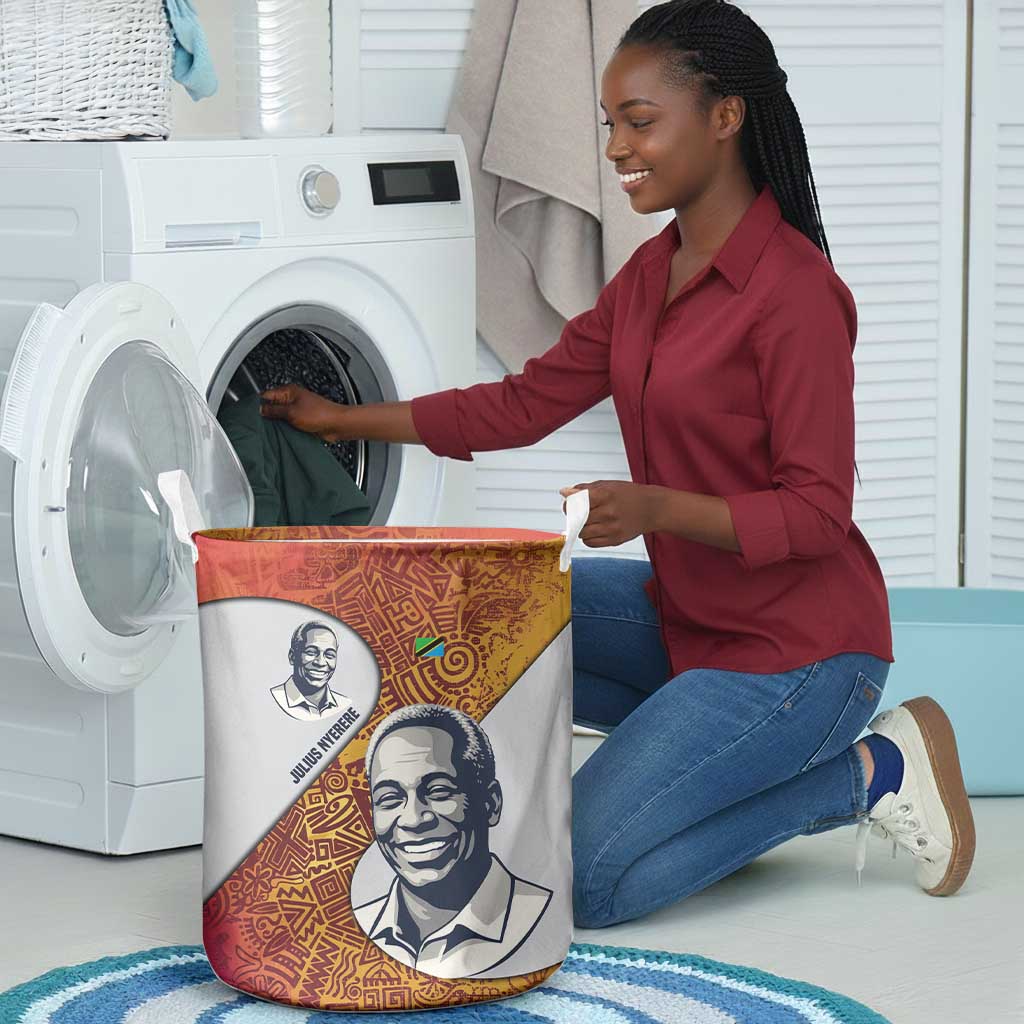 Julius Nyerere Laundry Basket with Smiling Portrait, Tribal Pattern and Simplicity is Power Quote - African Pride