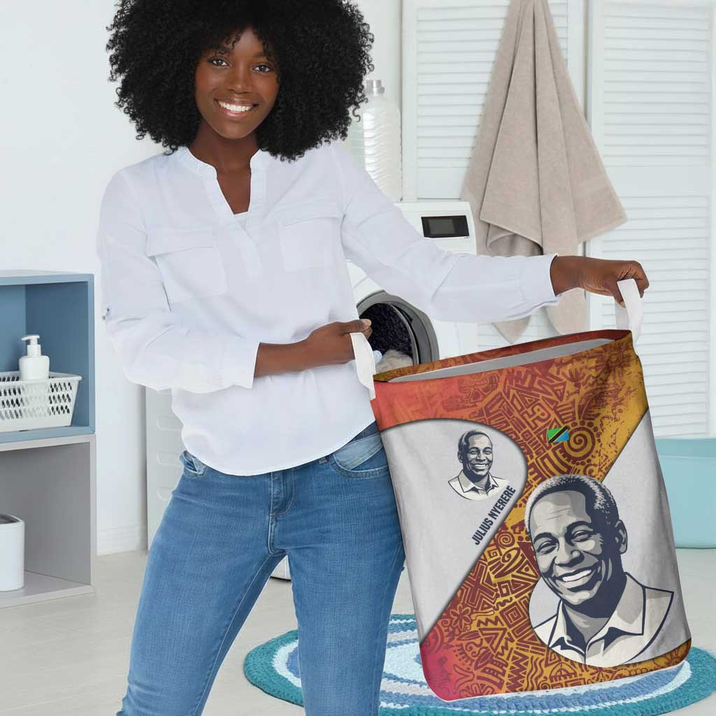 Julius Nyerere Laundry Basket with Smiling Portrait, Tribal Pattern and Simplicity is Power Quote - African Pride