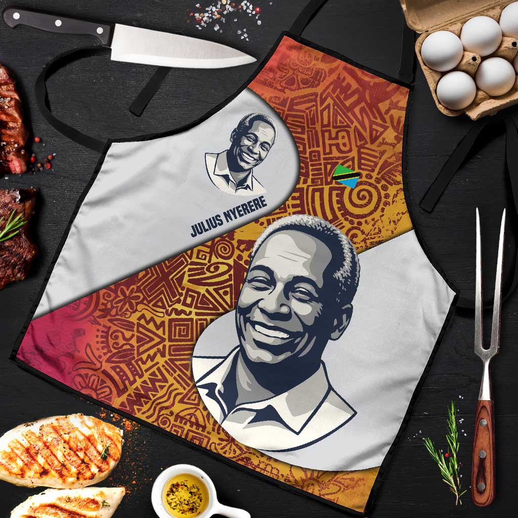 Julius Nyerere Apron with Smiling Portrait, Tribal Pattern and Simplicity is Power Quote - African Pride