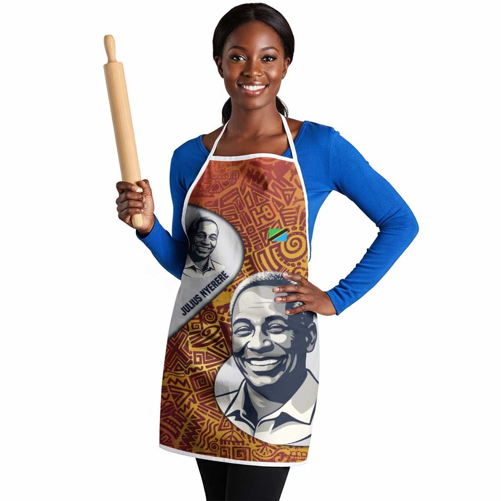 Julius Nyerere Apron with Smiling Portrait, Tribal Pattern and Simplicity is Power Quote - African Pride