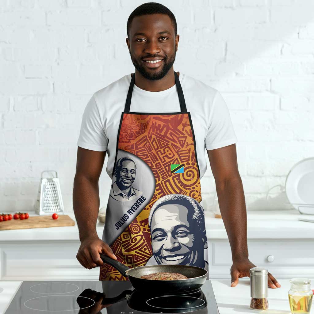 Julius Nyerere Apron with Smiling Portrait, Tribal Pattern and Simplicity is Power Quote - African Pride