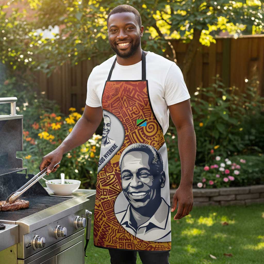 Julius Nyerere Apron with Smiling Portrait, Tribal Pattern and Simplicity is Power Quote - African Pride