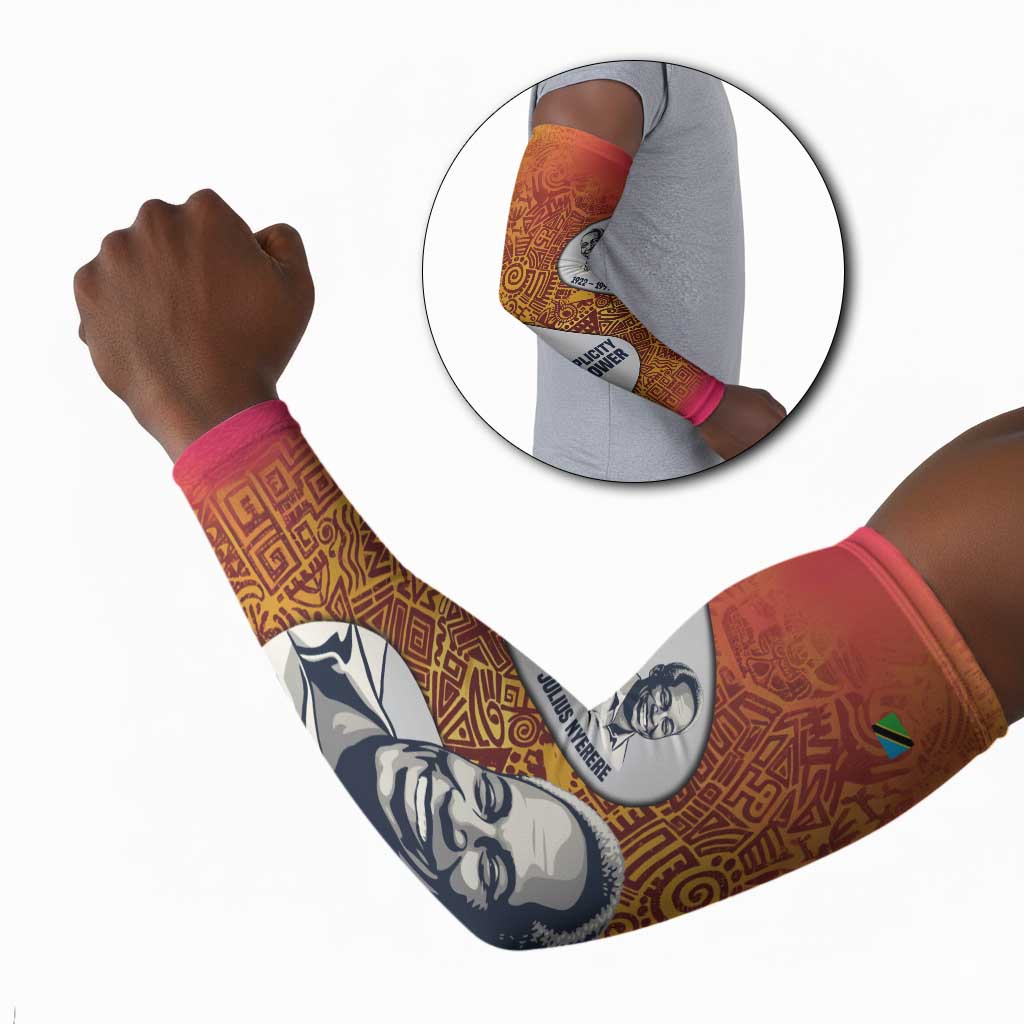 Julius Nyerere Arm Sleeves with Smiling Portrait, Tribal Pattern and Simplicity is Power Quote - African Pride