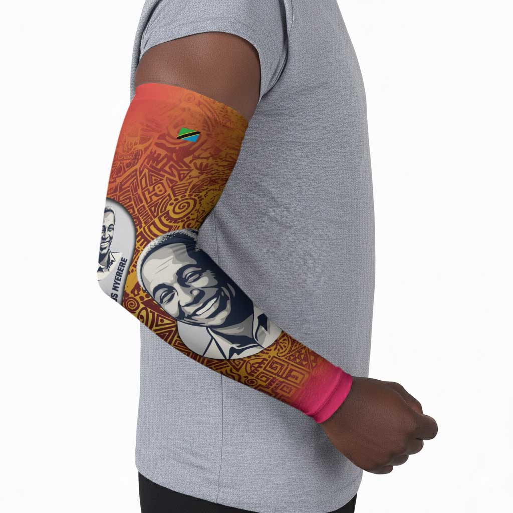 Julius Nyerere Arm Sleeves with Smiling Portrait, Tribal Pattern and Simplicity is Power Quote - African Pride
