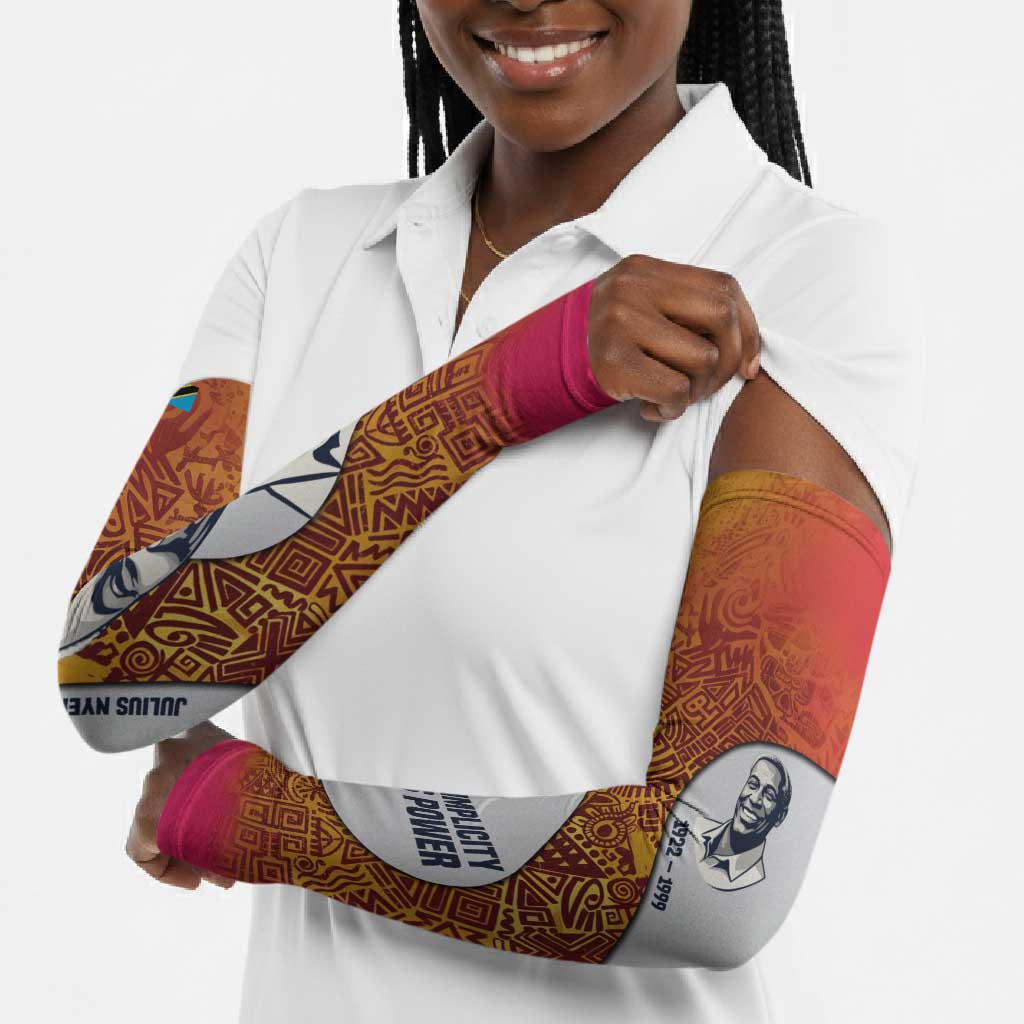 Julius Nyerere Arm Sleeves with Smiling Portrait, Tribal Pattern and Simplicity is Power Quote - African Pride