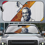 Julius Nyerere Auto Sun Shade with Smiling Portrait, Tribal Pattern and Simplicity is Power Quote - African Pride