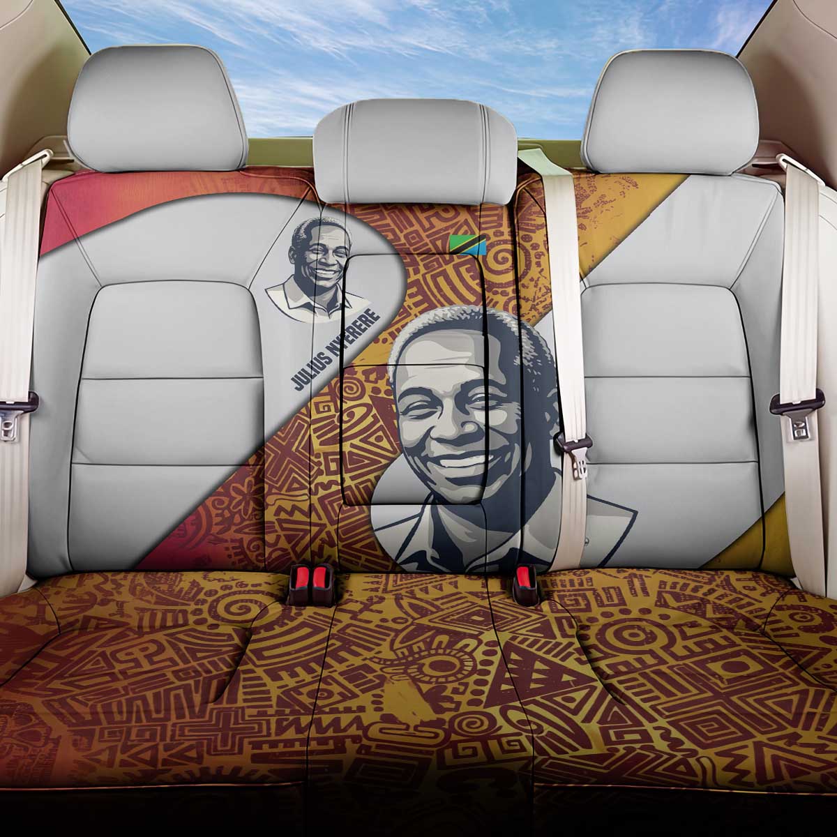 Julius Nyerere Back Car Seat Cover with Smiling Portrait, Tribal Pattern and Simplicity is Power Quote - African Pride