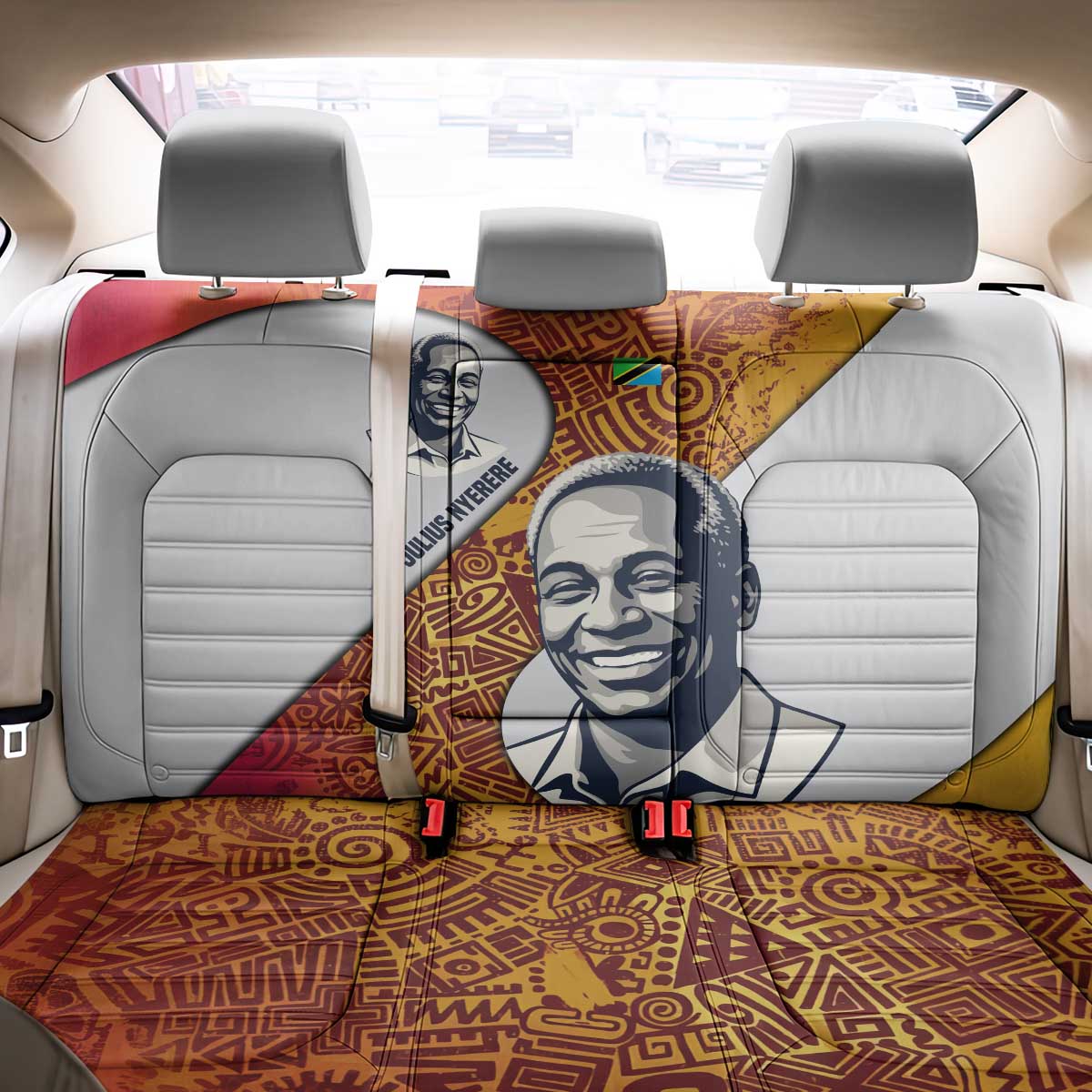 Julius Nyerere Back Car Seat Cover with Smiling Portrait, Tribal Pattern and Simplicity is Power Quote - African Pride