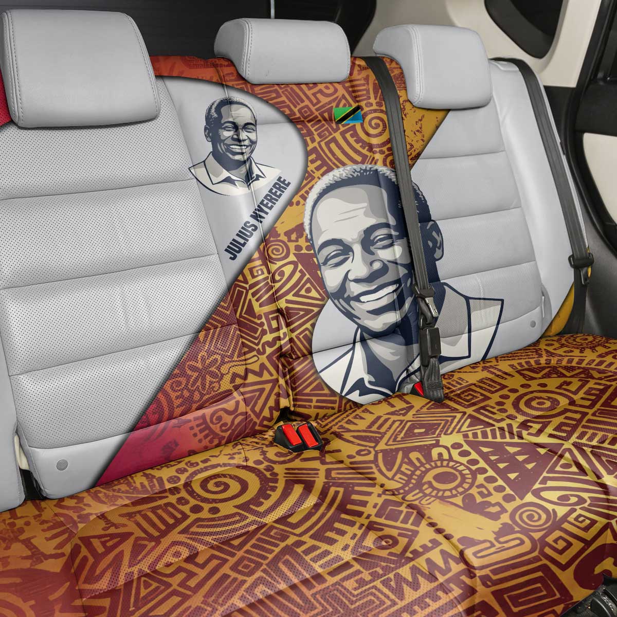 Julius Nyerere Back Car Seat Cover with Smiling Portrait, Tribal Pattern and Simplicity is Power Quote - African Pride