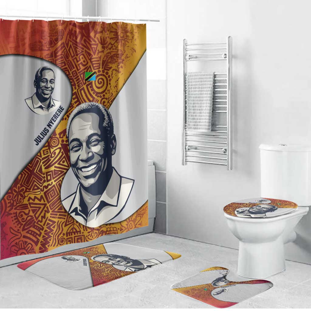 Julius Nyerere Bathroom Set with Smiling Portrait, Tribal Pattern and Simplicity is Power Quote - African Pride