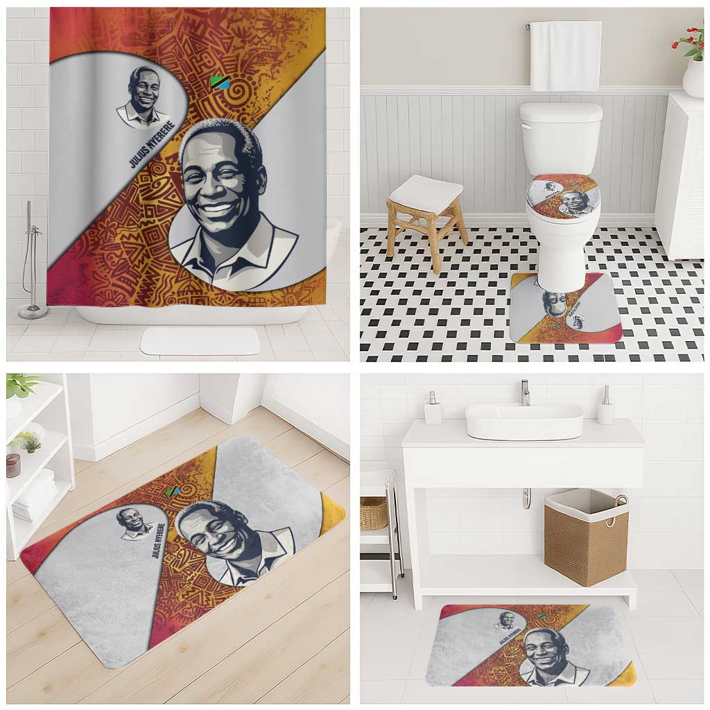Julius Nyerere Bathroom Set with Smiling Portrait, Tribal Pattern and Simplicity is Power Quote - African Pride