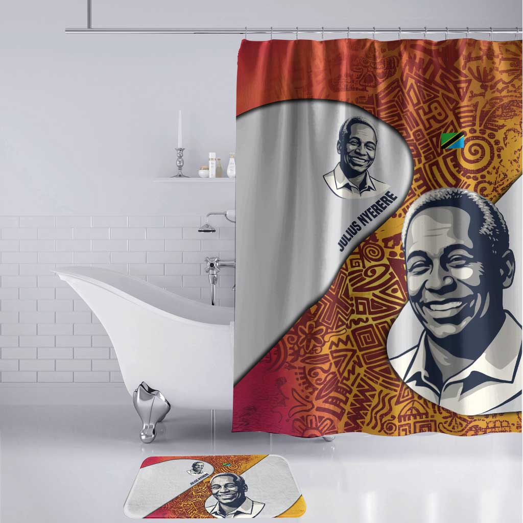 Julius Nyerere Bathroom Set with Smiling Portrait, Tribal Pattern and Simplicity is Power Quote - African Pride