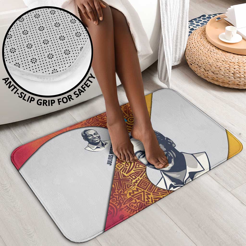 Julius Nyerere Bathroom Set with Smiling Portrait, Tribal Pattern and Simplicity is Power Quote - African Pride