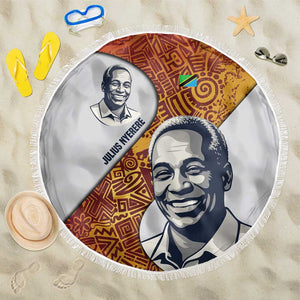 Julius Nyerere Beach Blanket with Smiling Portrait, Tribal Pattern and Simplicity is Power Quote - African Pride