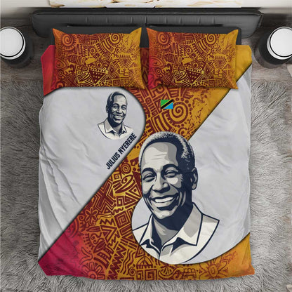 Julius Nyerere Bedding Set with Smiling Portrait, Tribal Pattern and Simplicity is Power Quote - African Pride