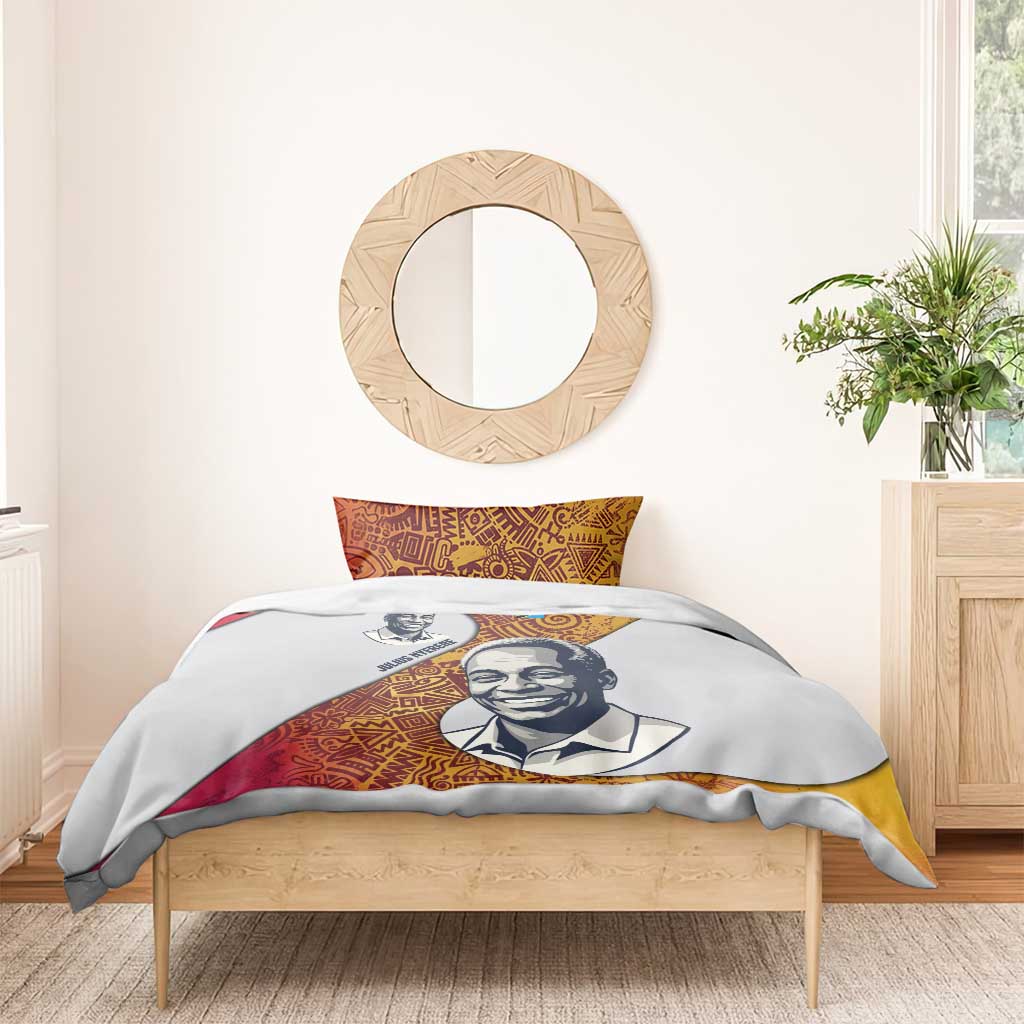 Julius Nyerere Bedding Set with Smiling Portrait, Tribal Pattern and Simplicity is Power Quote - African Pride