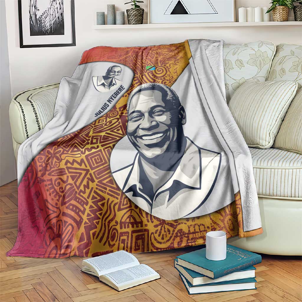 Julius Nyerere Blanket with Smiling Portrait, Tribal Pattern and Simplicity is Power Quote - African Pride