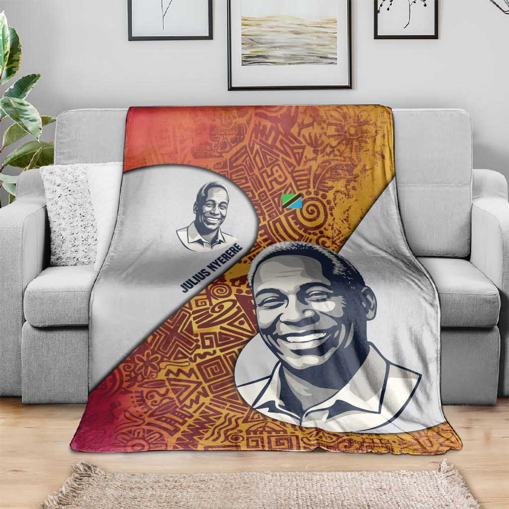Julius Nyerere Blanket with Smiling Portrait, Tribal Pattern and Simplicity is Power Quote - African Pride