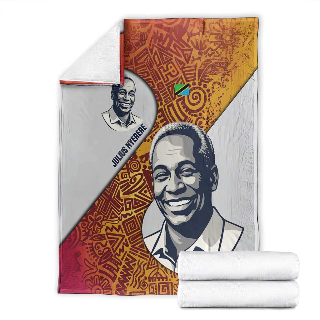 Julius Nyerere Blanket with Smiling Portrait, Tribal Pattern and Simplicity is Power Quote - African Pride