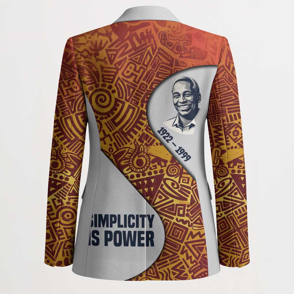 Julius Nyerere Blazer with Smiling Portrait, Tribal Pattern and Simplicity is Power Quote - African Pride