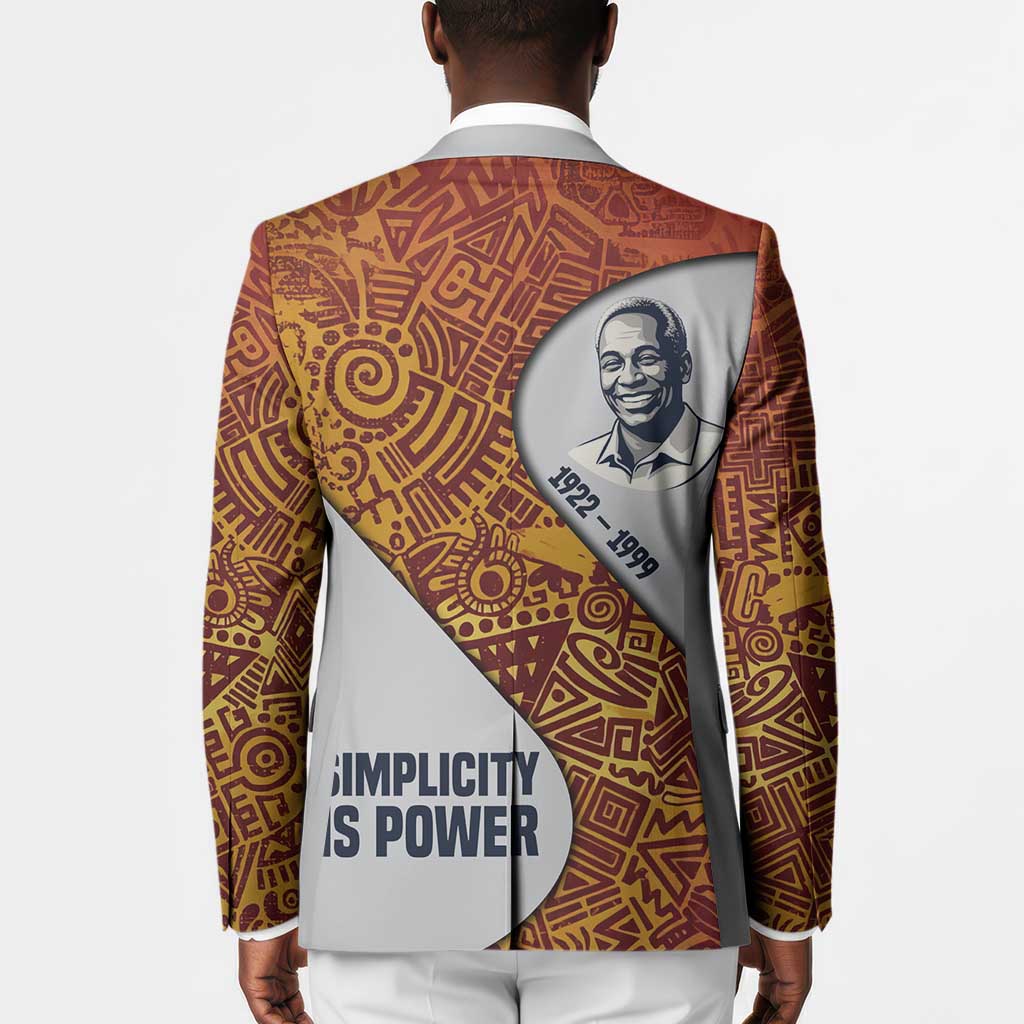 Julius Nyerere Blazer with Smiling Portrait, Tribal Pattern and Simplicity is Power Quote - African Pride