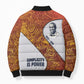 Julius Nyerere Bomber Puffer Jacket with Smiling Portrait, Tribal Pattern and Simplicity is Power Quote - African Pride