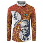 Julius Nyerere Button Sweatshirt with Smiling Portrait, Tribal Pattern and Simplicity is Power Quote