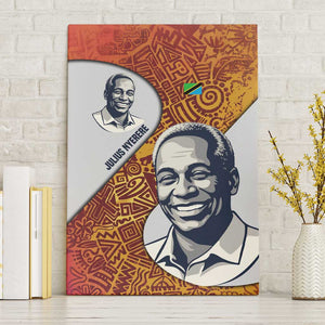 Julius Nyerere Canvas Wall Art with Smiling Portrait, Tribal Pattern and Simplicity is Power Quote - African Pride