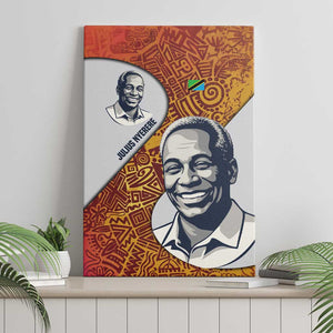Julius Nyerere Canvas Wall Art with Smiling Portrait, Tribal Pattern and Simplicity is Power Quote - African Pride