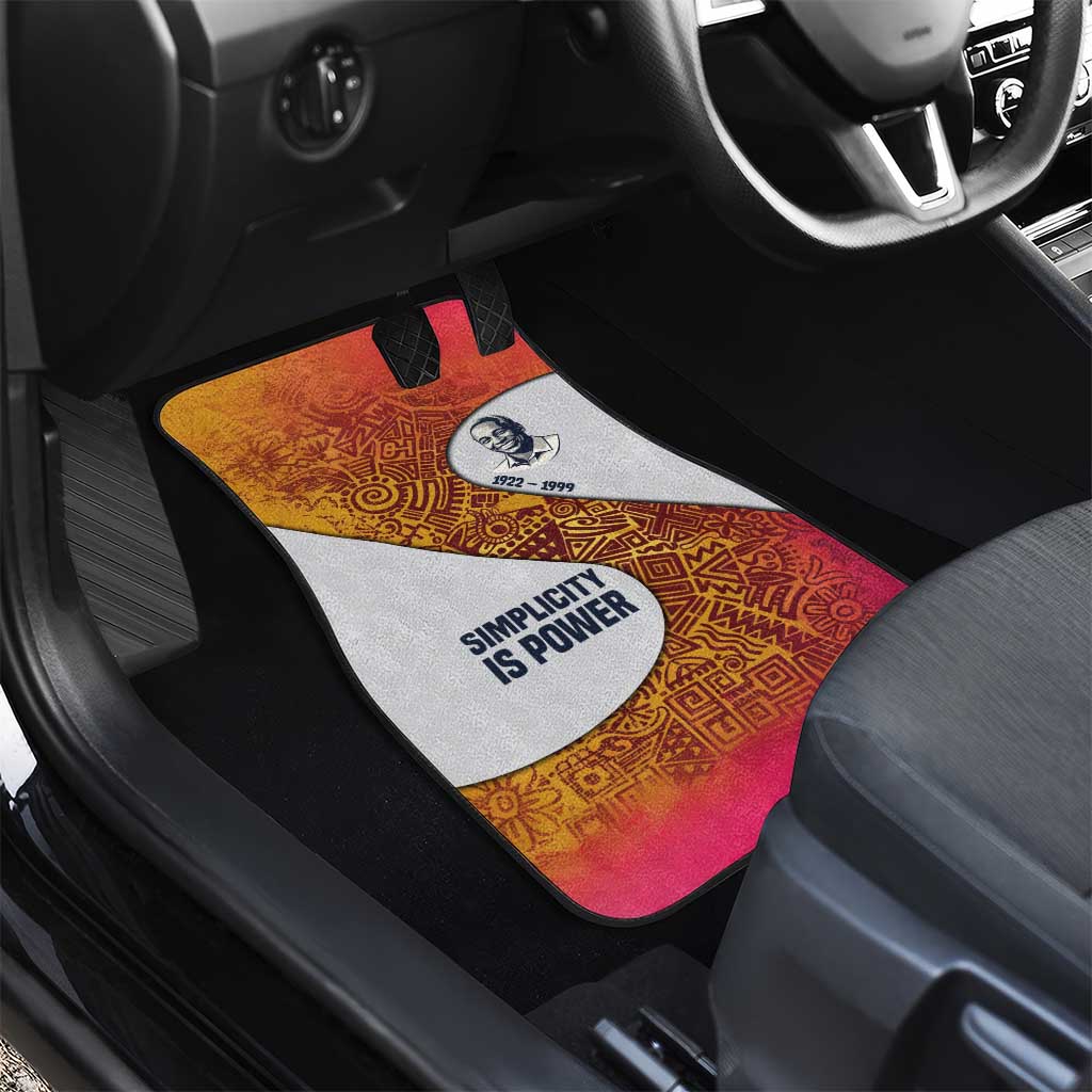 Julius Nyerere Car Mats with Smiling Portrait, Tribal Pattern and Simplicity is Power Quote - African Pride
