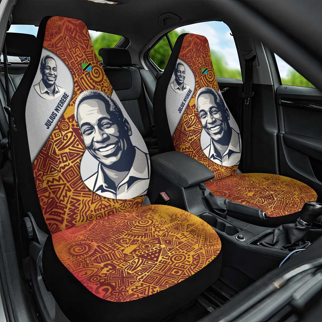Julius Nyerere Car Seat Cover with Smiling Portrait, Tribal Pattern and Simplicity is Power Quote - African Pride