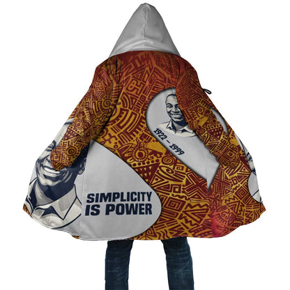 Julius Nyerere Cloak with Smiling Portrait, Tribal Pattern and Simplicity is Power Quote - African Pride