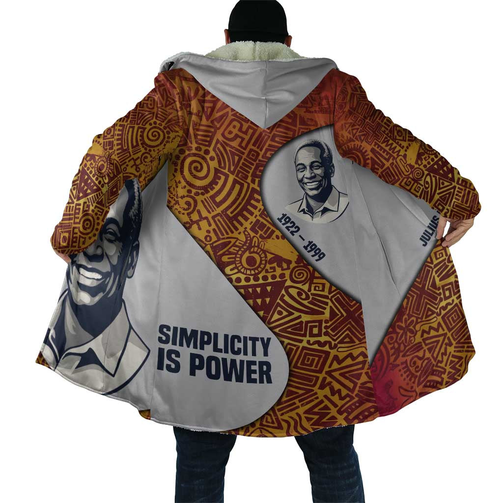 Julius Nyerere Cloak with Smiling Portrait, Tribal Pattern and Simplicity is Power Quote - African Pride